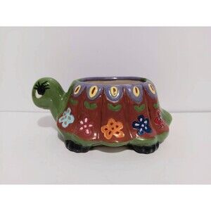 Turtle Vintage 1970's Style Hand painted Planter Ceramic Home Decor 2"×5"